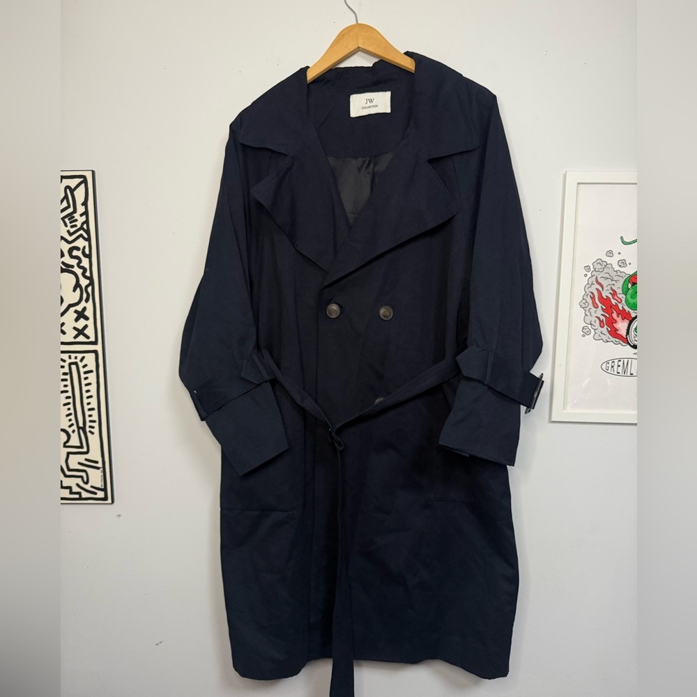JW PEI Navy Double-Breasted Trench Coat